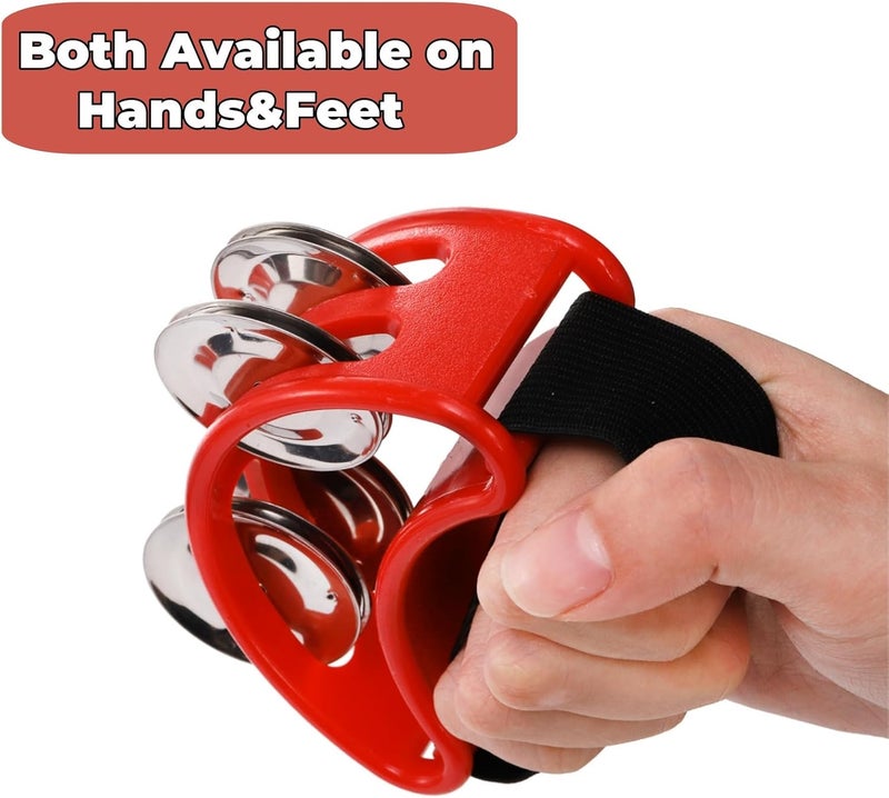 Eorbow 12 Pcs Tambourines for Adults, Hand Held Half Moon Tambourine with Foot Tambourine Wood Rhythm Sticks and Egg Shakers, Double Row Metal Jingles Hand Percussion Instrument Set for Party - Image 4